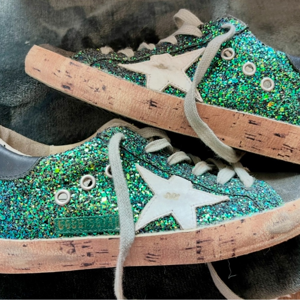 Green Glitter Star Sneakers/ Golden Goose